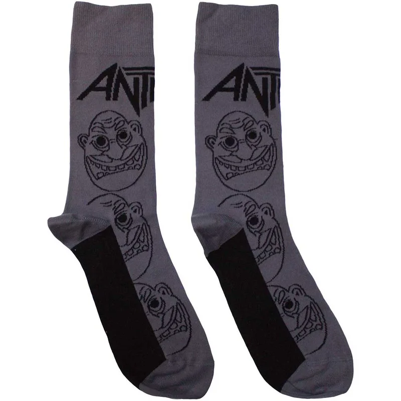 Anthrax Unisex Ankle Socks: Faces Pattern Mono Charcoal Grey