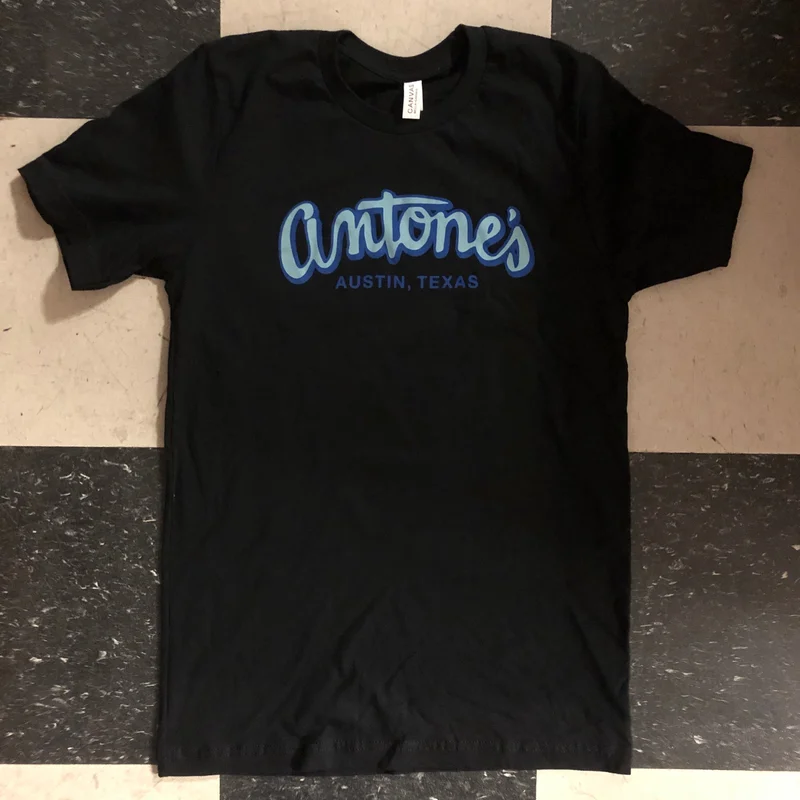 Antone's Blue Logo T-Shirt Black W/ Blue Ink