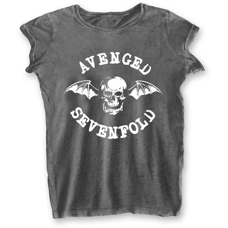 Avenged Sevenfold Ladies Burnout T-Shirt: Deathbat Charcoal Grey