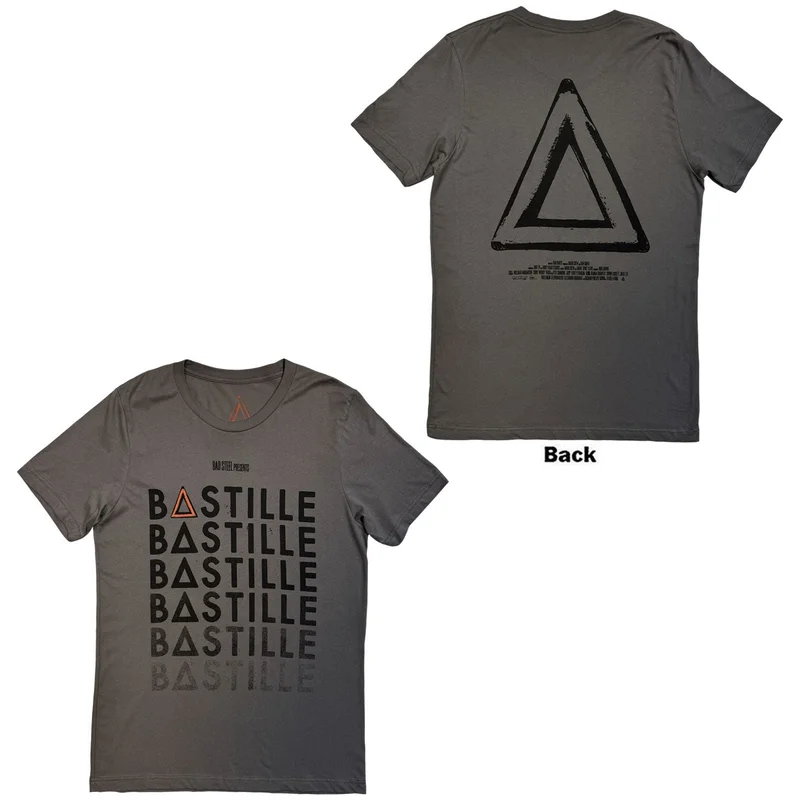 Bastille Unisex T-Shirt: Repeat Logo Charcoal Grey