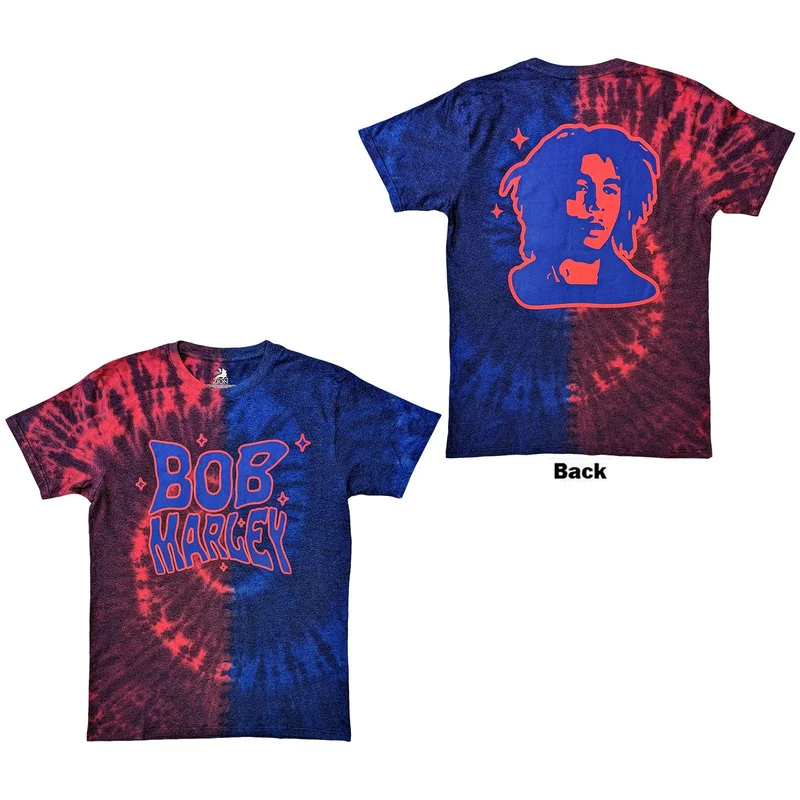 Bob Marley Unisex T-Shirt: Trippy Text Red & Blue