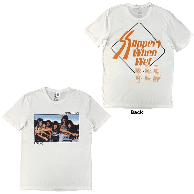 Bon Jovi Unisex T-Shirt: USA '86 White