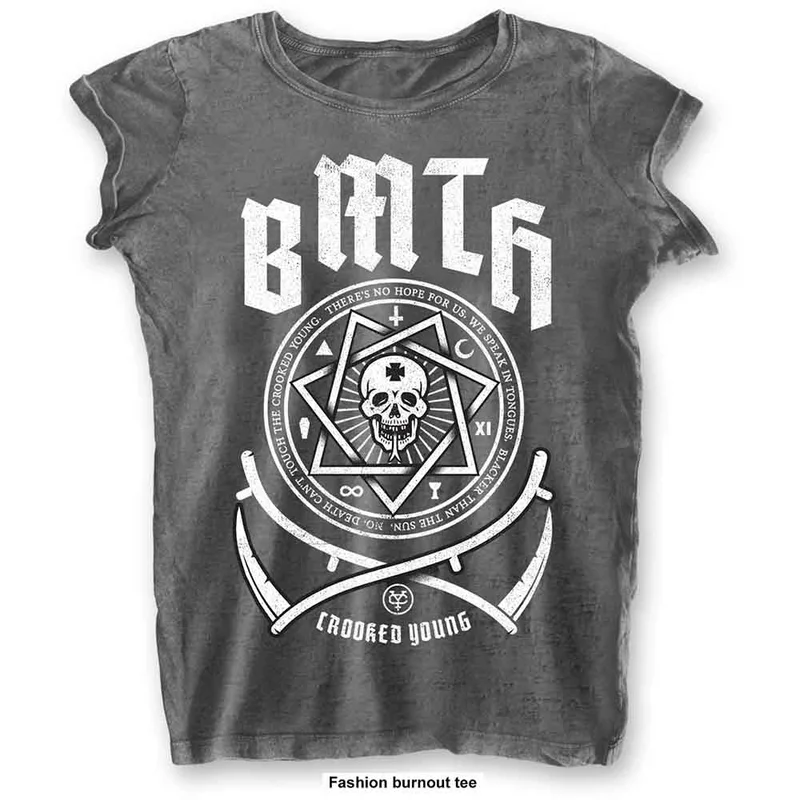 Bring Me The Horizon Ladies Burnout T-Shirt: Crooked Young Charcoal Grey