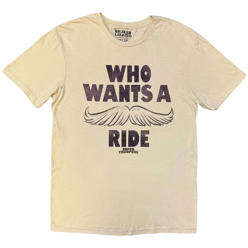 Broken Lizard Unisex T-Shirt: Who Wants A Ride? Sand