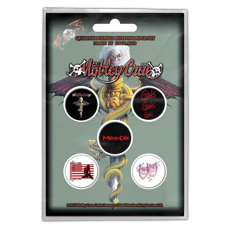 Button Badge Set: Motley Crue-Dr Feelgood (officially licensed)