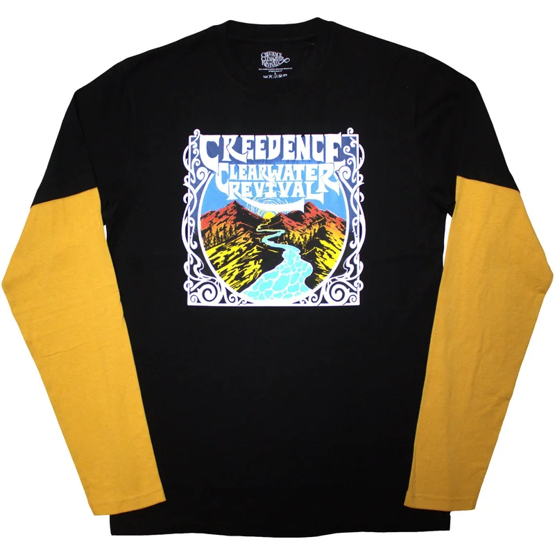 Creedence Clearwater Revival Unisex Layered Long Sleeve T-Shirt: River Black & Yellow