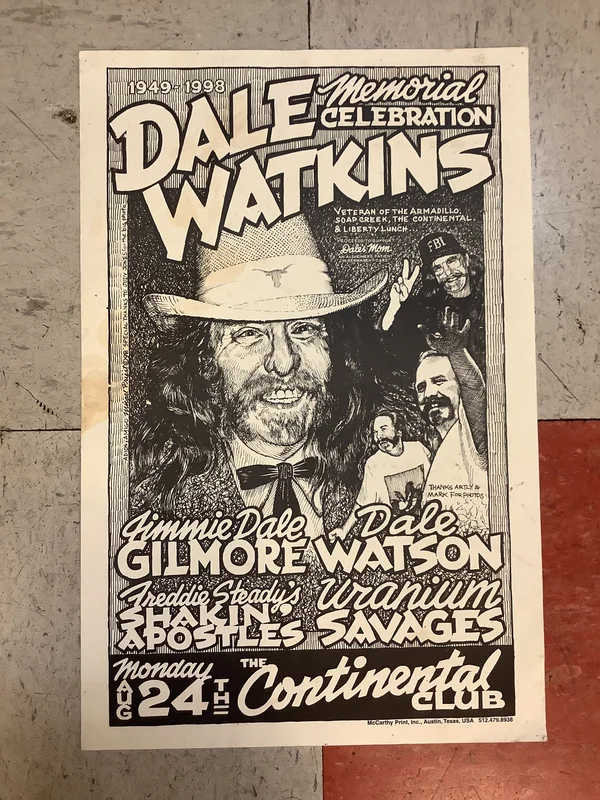 Dale Watkins Memorial Celebration at The Continental Club - 1998 (Poster)