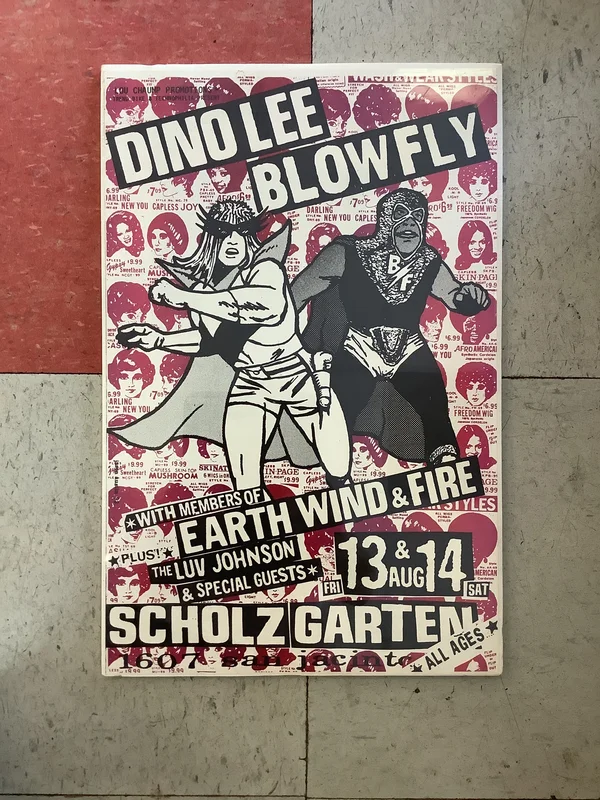 Dino Lee and Blowfly at Scholz Garten (Poster) Purple