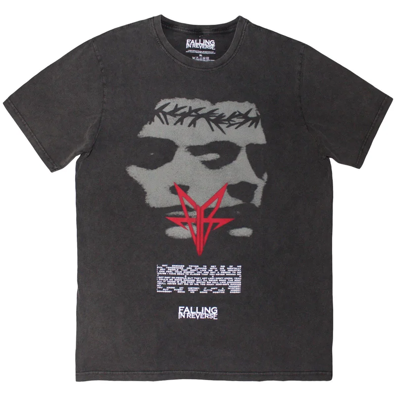 Falling In Reverse Unisex Stone Wash T-Shirt: Blur Charcoal Grey