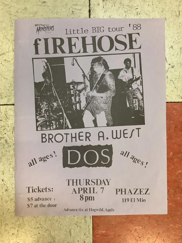 Firehose, Brother A. West, and DOS at Phazez - 1988 (Poster)