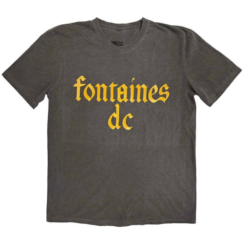 Fontaines D.C. Unisex Stone Wash T-Shirt: Gothic Logo Charcoal Grey