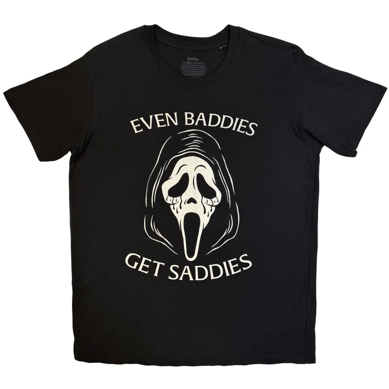 Ghostface Unisex T-Shirt: Even Baddies Get Saddies Black