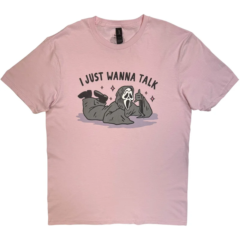 Ghostface Unisex T-Shirt: I Just Wanna Talk Pink