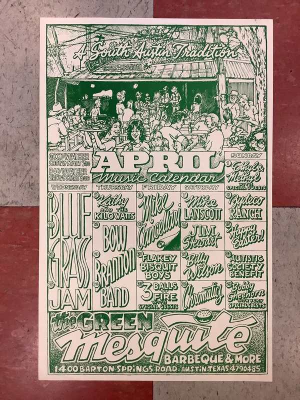 Green Mesquite Barbecue April Music Calendar - 1990 (Poster)