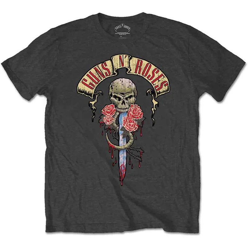 Guns N' Roses Unisex T-Shirt: Dripping Dagger Charcoal Grey