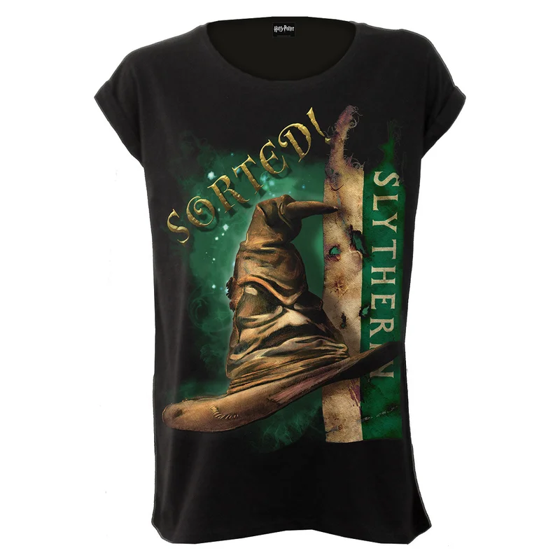 Harry Potter Ladies Boatneck Cap Sleeve T-Shirt: Slytherin Hat Black