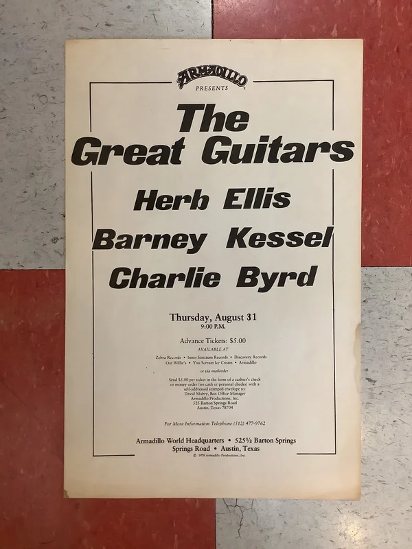 Herb Ellis, Barney Kessel, and Charlie Byrd at Armadillo - 1978 (Poster)