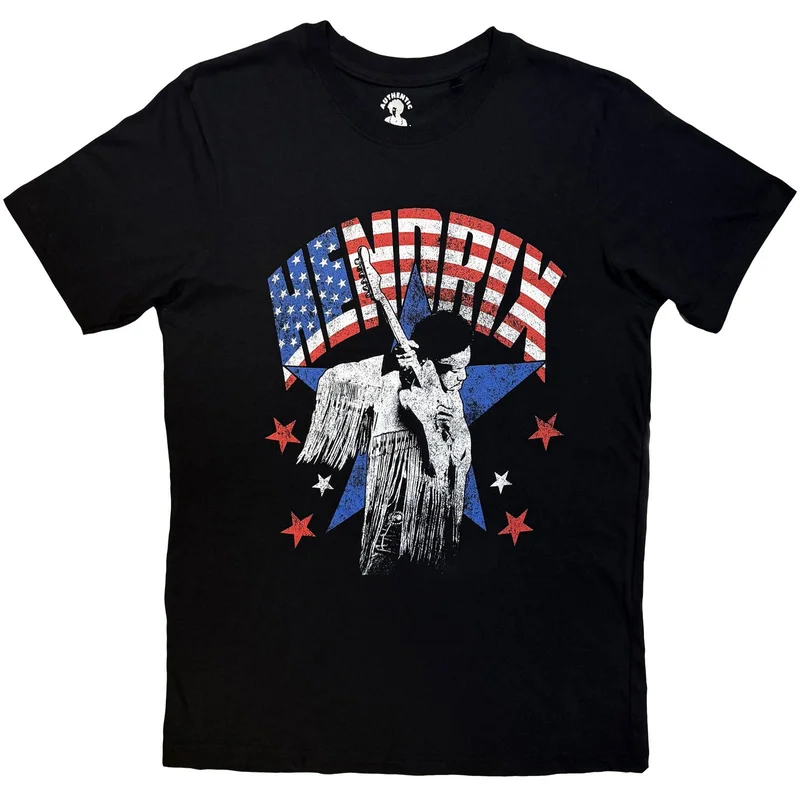 Jimi Hendrix Unisex T-Shirt: Flag Black