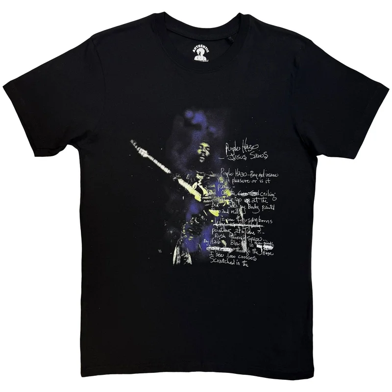 Jimi Hendrix Unisex T-Shirt: Purple Haze Lyrics Black