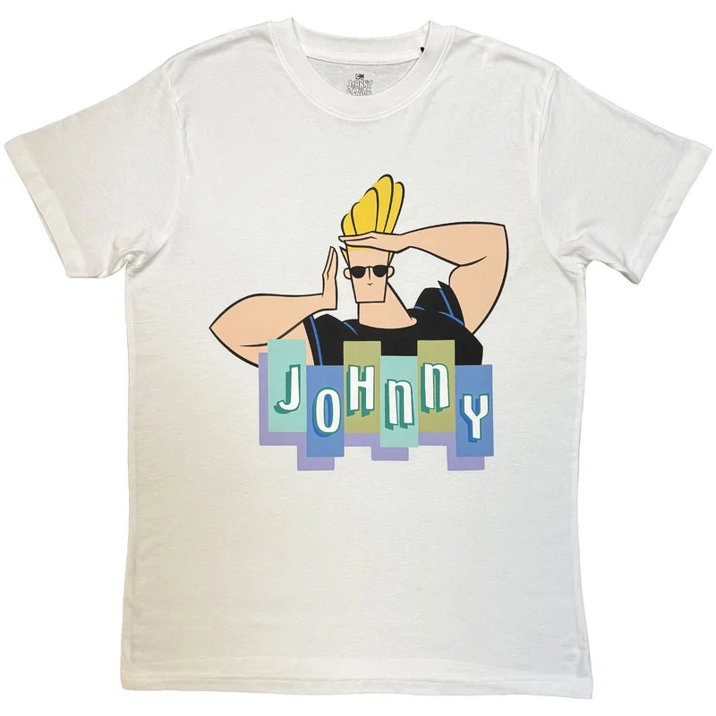 Johnny Bravo Unisex T-Shirt: Posing Logo White
