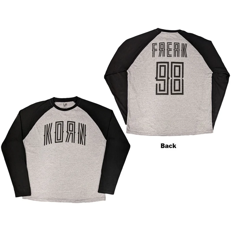 Korn Unisex Raglan T-Shirt: Freak '98 Black & Grey