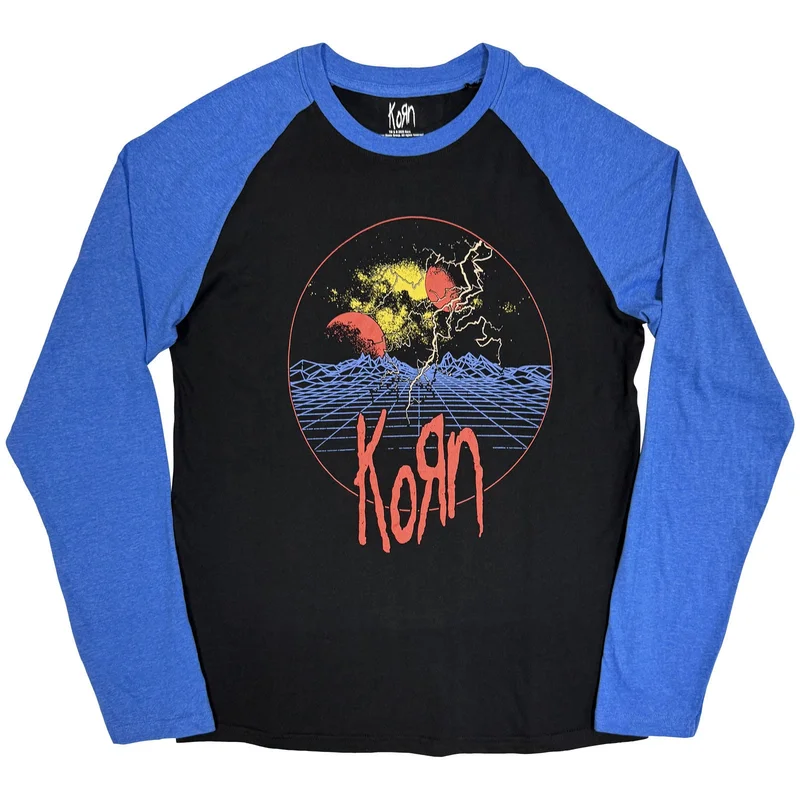 Korn Unisex Raglan T-Shirt: Wireframe Space Black & Blue