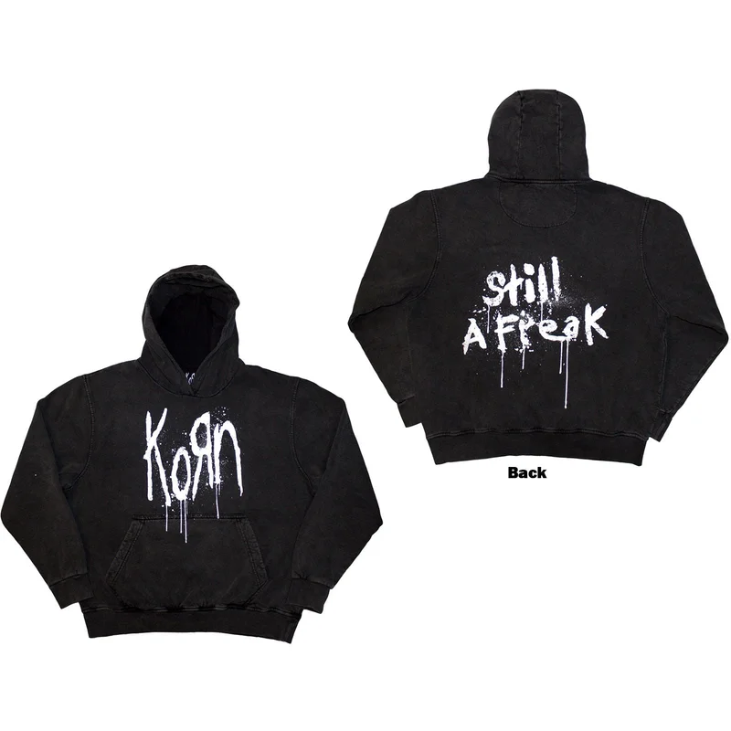 Korn Unisex Stone Wash Pullover Hoodie: Still A Freak Charcoal Grey