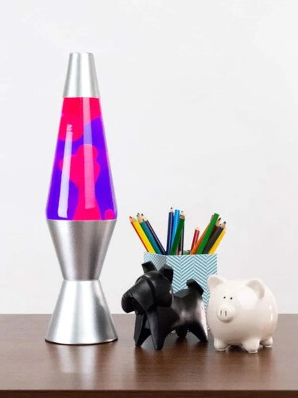 Lava Lamp 14.5'' Pink Wax/Purple Liquid/Silver Base & Cap