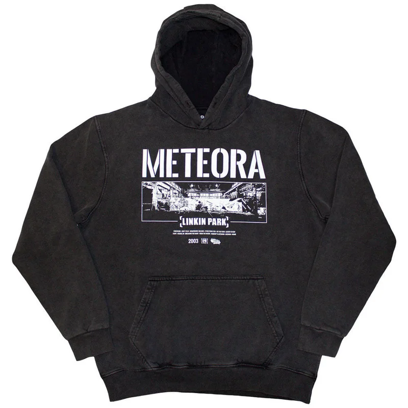Linkin Park Unisex Stone Wash Pullover Hoodie: Meteora Wall Art Charcoal Grey