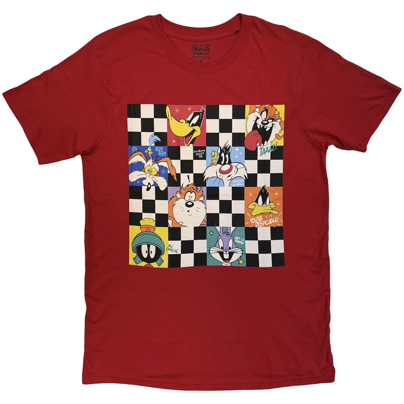 Looney Tunes Unisex T-Shirt: Checkered Characters Red