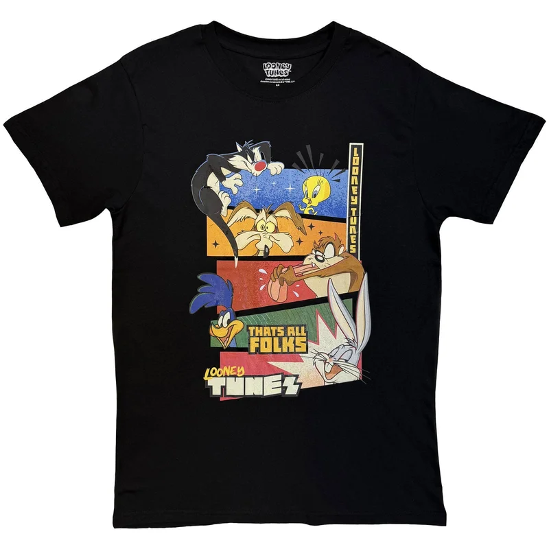 Looney Tunes Unisex T-Shirt: That's All Folks Block Graphic Black