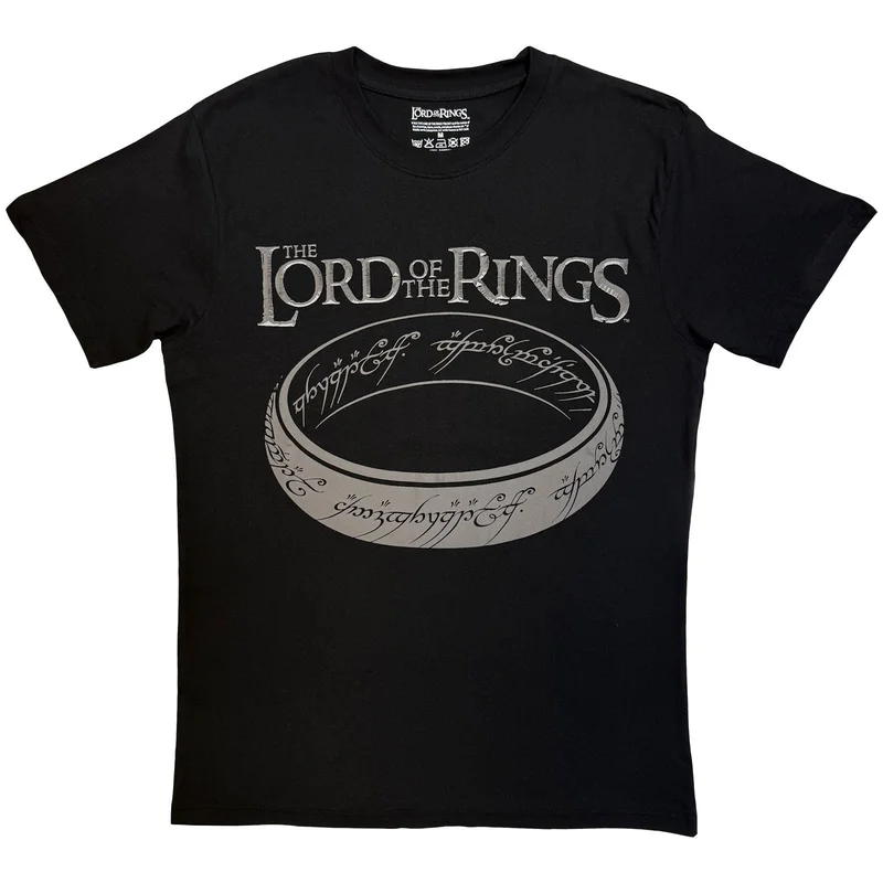 Lord of the Rings Unisex T-Shirt: Greyscale Ring Black