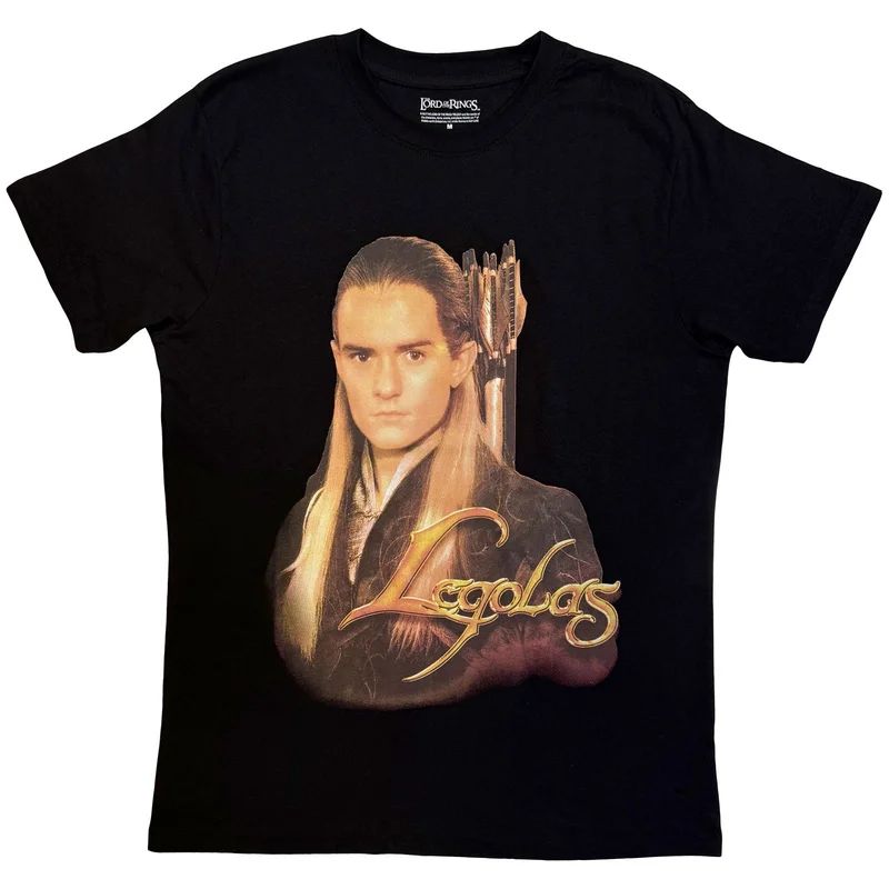Lord of the Rings Unisex T-Shirt: Legolas Gold Text Black