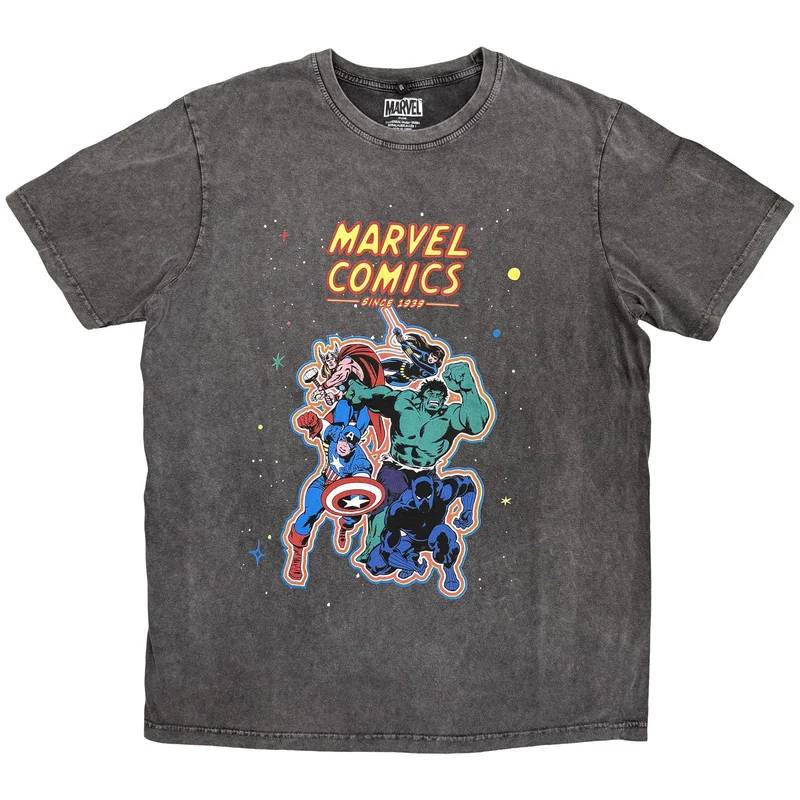 Marvel Comics Unisex Stone Wash T-Shirt: Avengers Charcoal Grey
