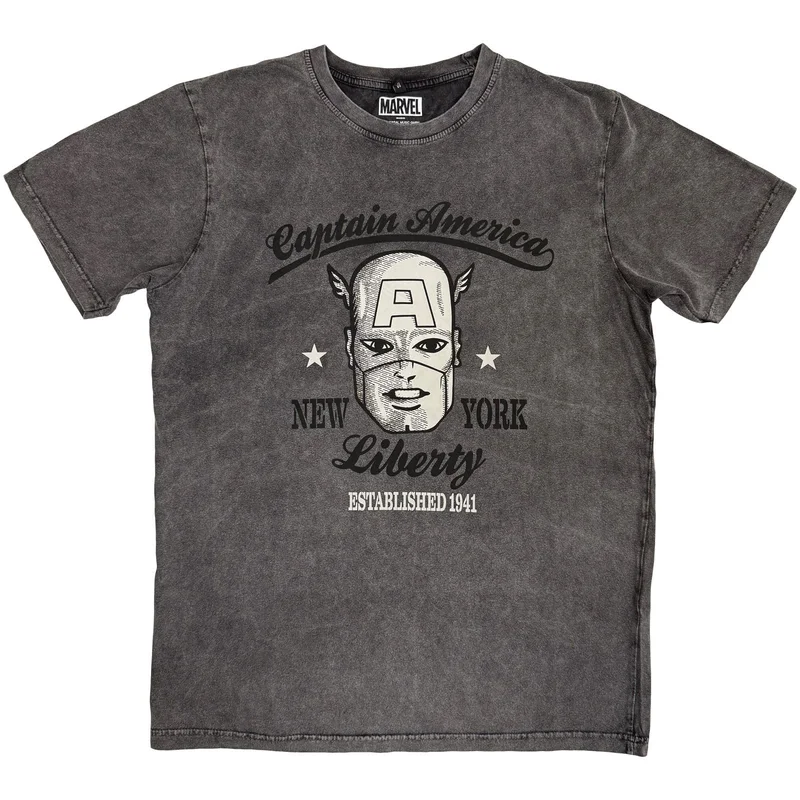 Marvel Comics Unisex Stone Wash T-Shirt: Captain America Est. 1941 Charcoal Grey