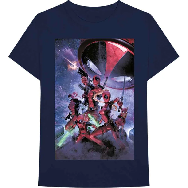 Marvel Comics Unisex T-Shirt: Deadpool Family Navy Blue