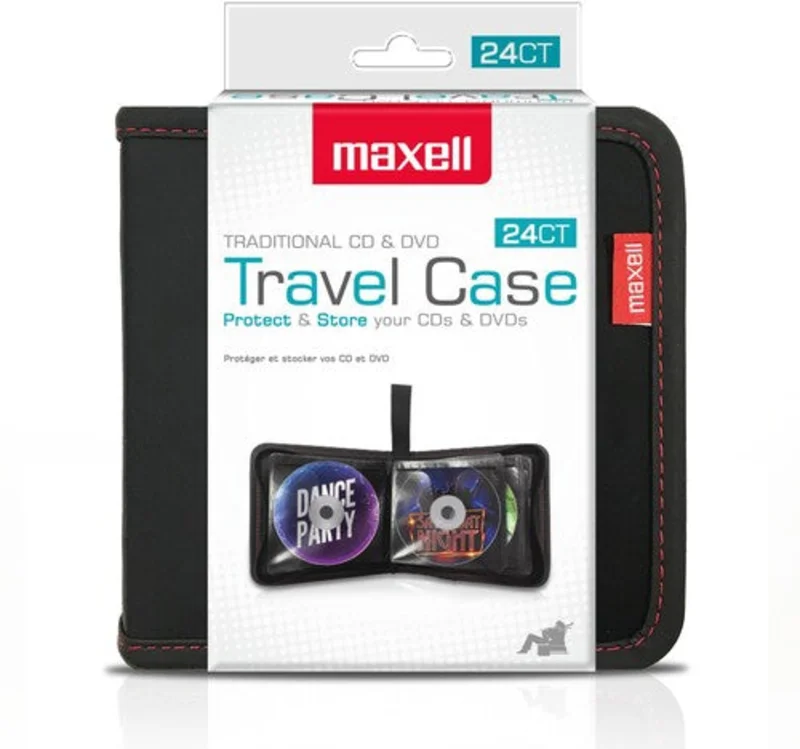 Maxell 190161 CD/DVD 24 Disc Capacity Zipper Case With Plastic Sleeves