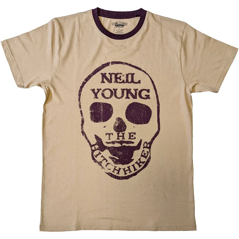 Neil Young Unisex Ringer T-Shirt: Hitchhiker Natural