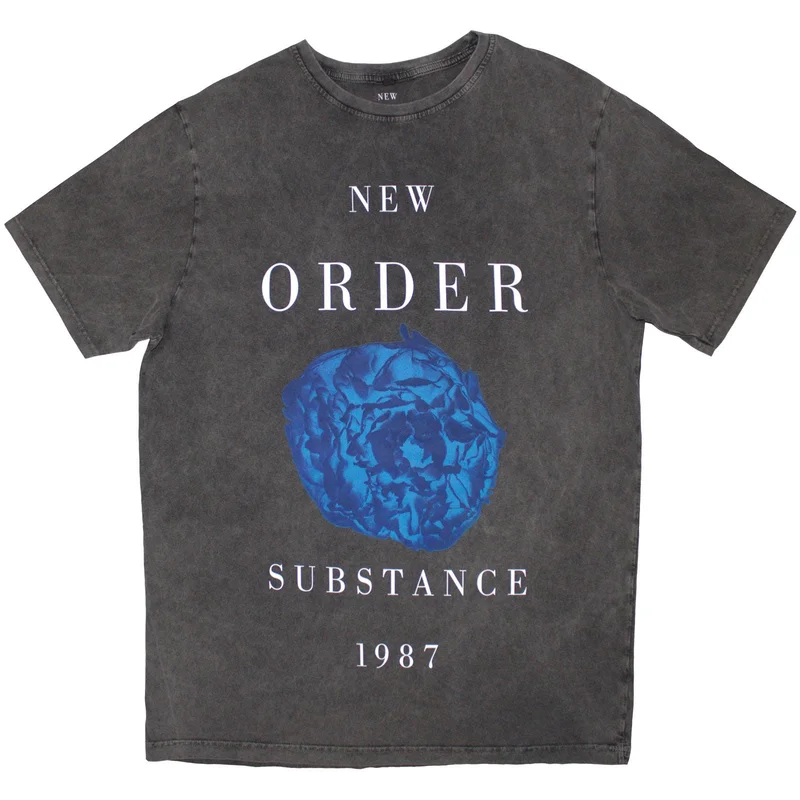New Order Unisex Stone Wash T-Shirt: Substance 1987 Charcoal Grey