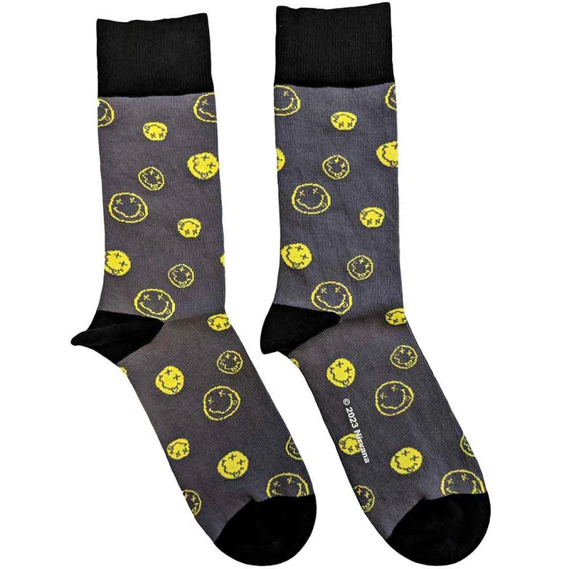 Nirvana Unisex Ankle Socks: Mixed Happy Faces Charcoal Grey