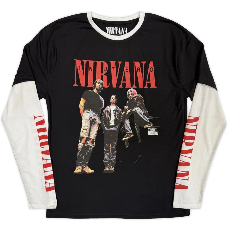 Nirvana Unisex Layered Long Sleeve T-Shirt: In Utero Band Photo Black & White