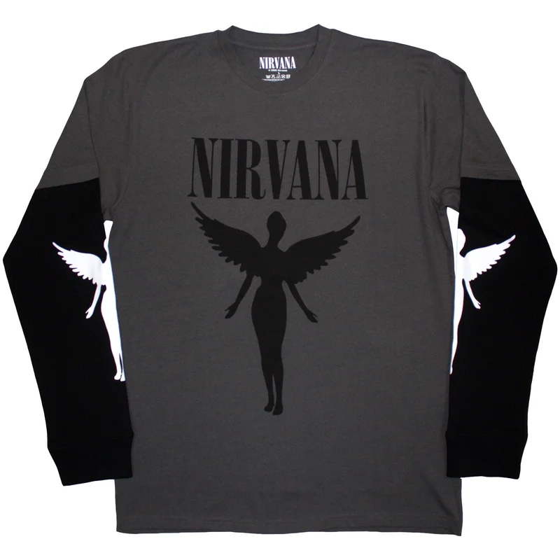 Nirvana Unisex Layered Long Sleeve T-Shirt: In Utero Mono Charcoal Grey & Black