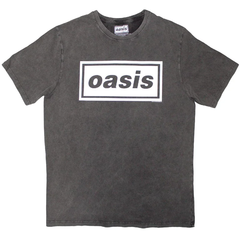 Oasis Unisex Stone Wash T-Shirt: Decca Logo Charcoal Grey