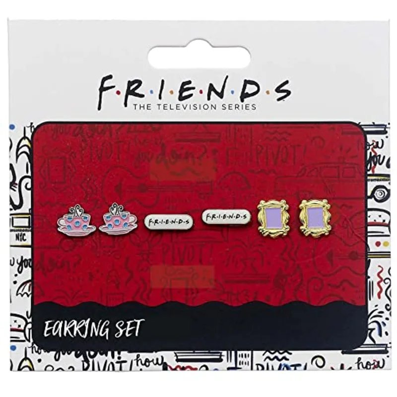 Official Friends Set Of 3 Earring Studs | Frame, Coffee Cup & Friends Logo