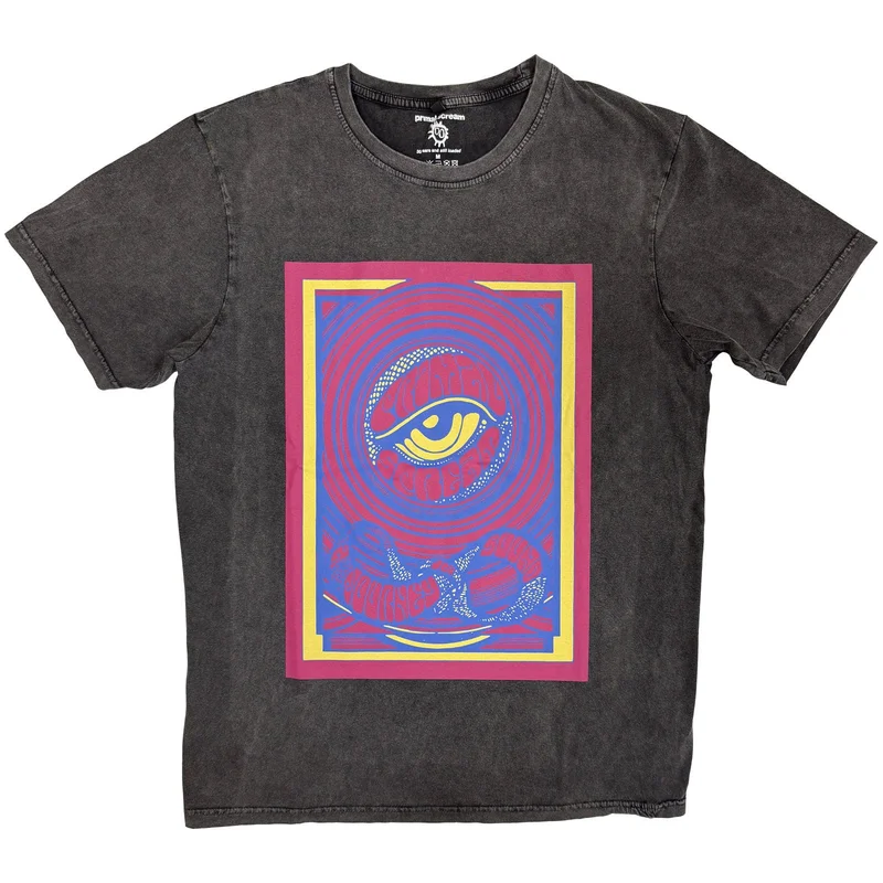 Primal Scream Unisex Stone Wash T-Shirt: Psychedelic Eye Charcoal Grey