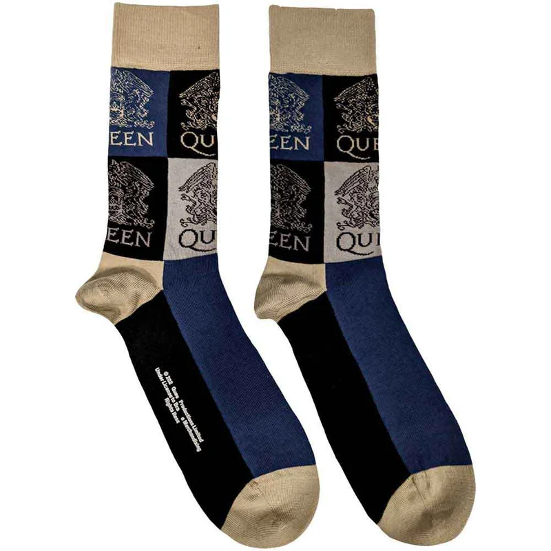 Queen Unisex Ankle Socks: Crest Blocks Navy Blue