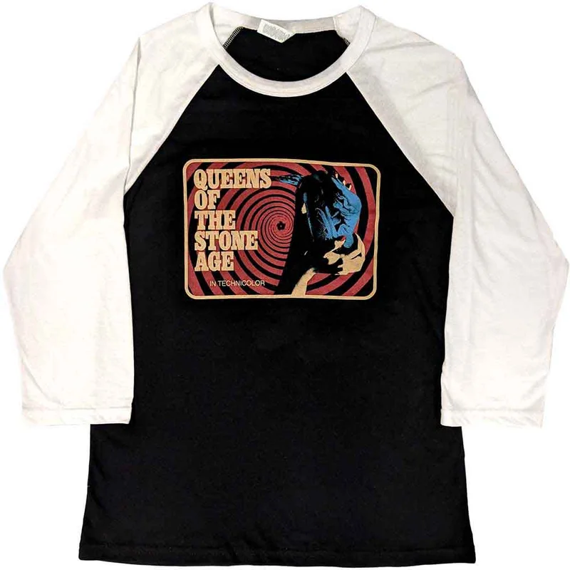 Queens Of The Stone Age Unisex Raglan T-Shirt: In Technicolour Black & White