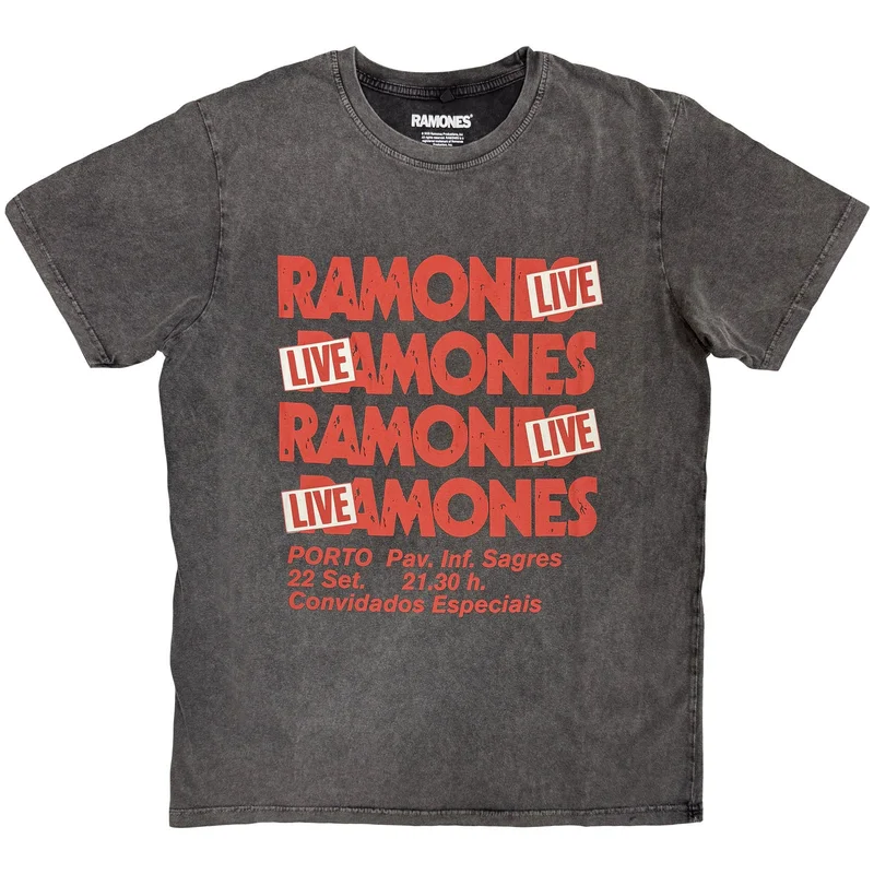 Ramones Unisex Stone Wash T-Shirt: Concert Charcoal Grey