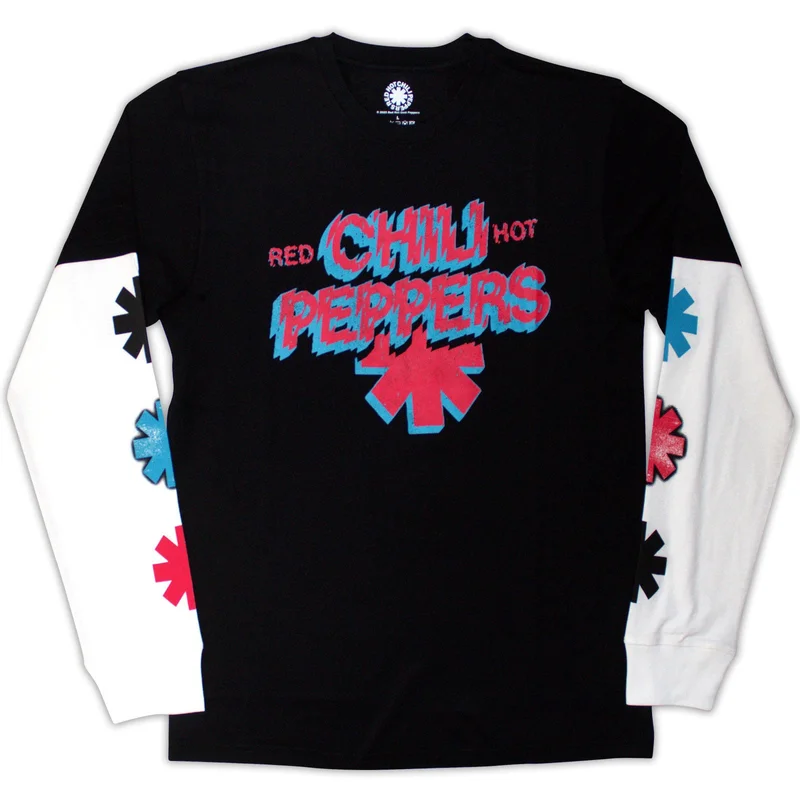 Red Hot Chili Peppers Unisex Layered Long Sleeve T-Shirt: Shock Logo Sleeve Print