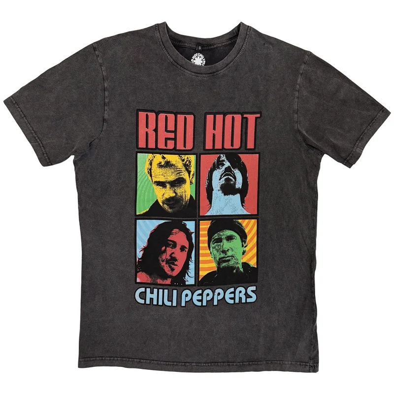 Red Hot Chili Peppers Unisex Stone Wash T-Shirt: Portrait Photos Charcoal Grey